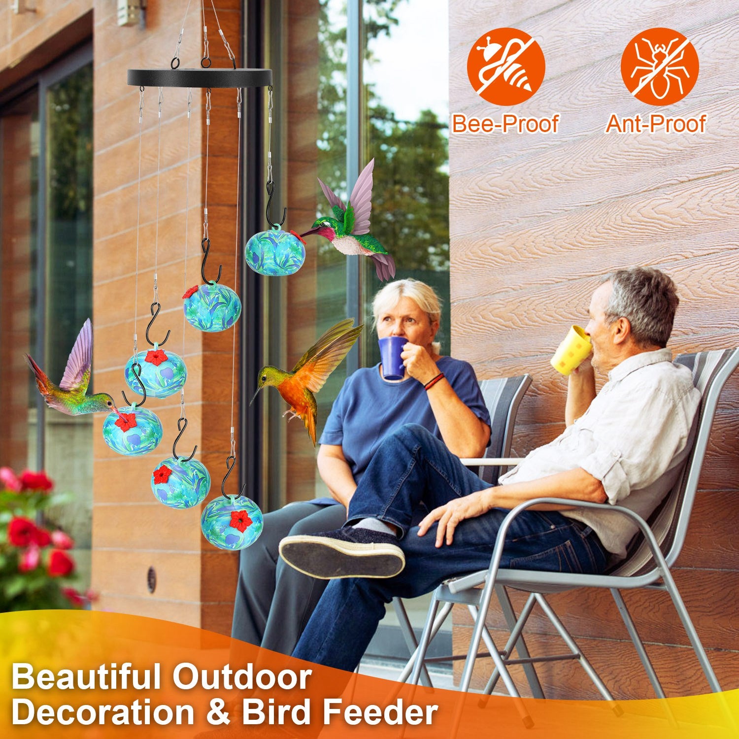 1Pc Wind Chimes Humming Bird Feeder Ant And Bee Proof Outdoor Hanging Hummingbird Feeder For Viewing Decoration For Garden Patio Yard Balcony - 5 - CJ