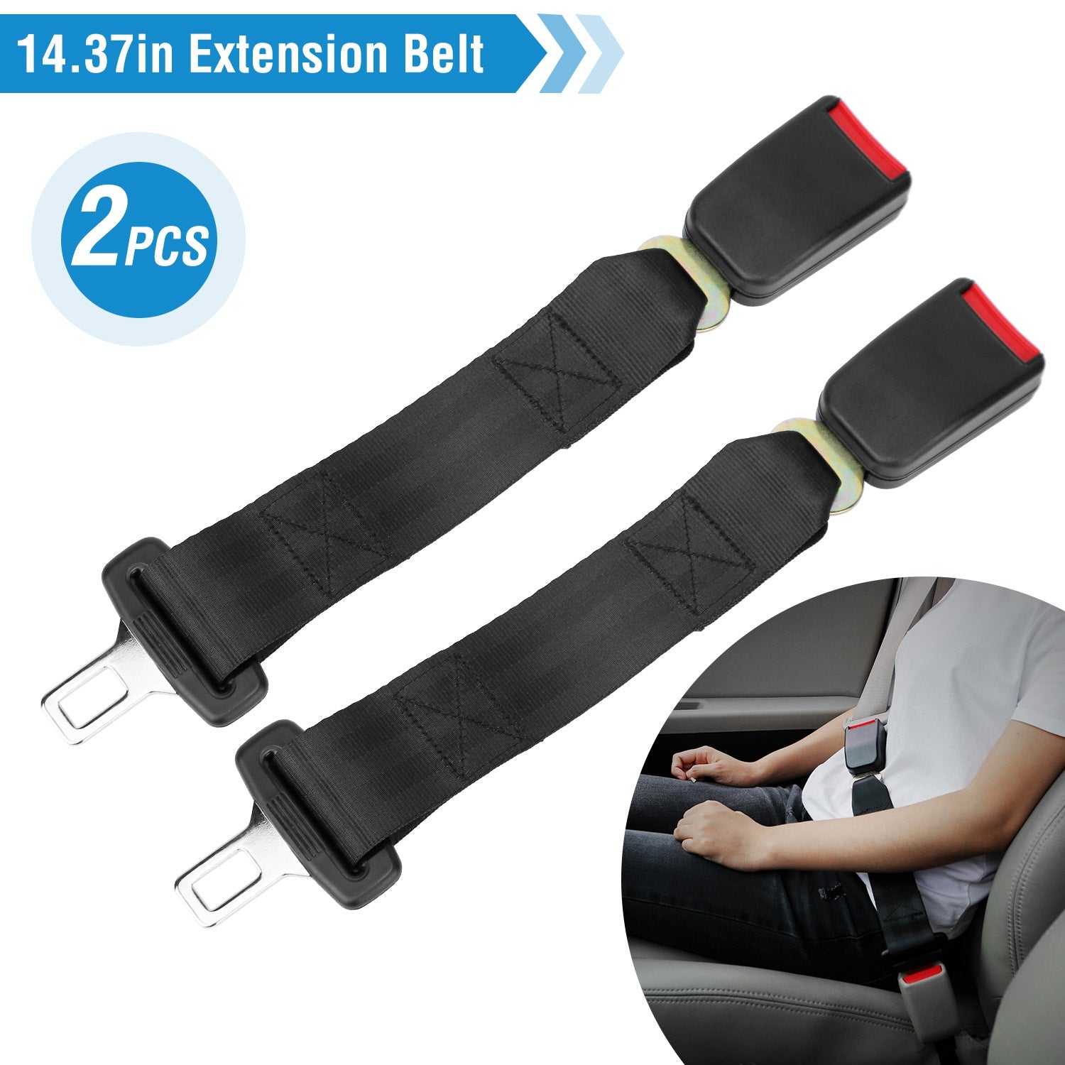 2Pcs Car Seat Belt Extender 14.37in Buckle Tongue Webbing Extension Safety Belt Auto Belt Clip Lengthening - 5 - CJ