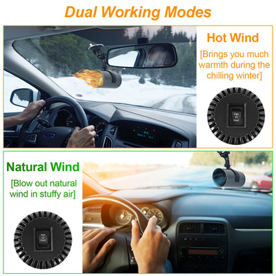 1Pc 12V 150W Or 24V 216W Portable Car Heater 2 In 1 Heating Cooling Fan Rotatable Demister Defroster With 4.92ft Cord - 5.0 - CJ
