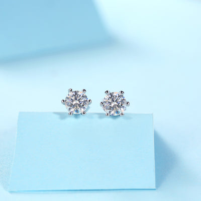 1Classic Six - prong Moissanite Silver Earrings Luxury Fashion Diamond Stud Earrings Prohibit TikTok sales - 5 - CJ