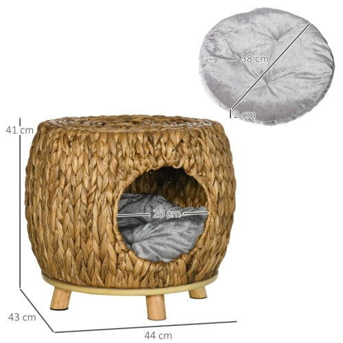 PawHut Wicker Cat Bed Cat House Stool With Washable Cushion, 44 X 43 X 41cm - 5 - cjdroshippping