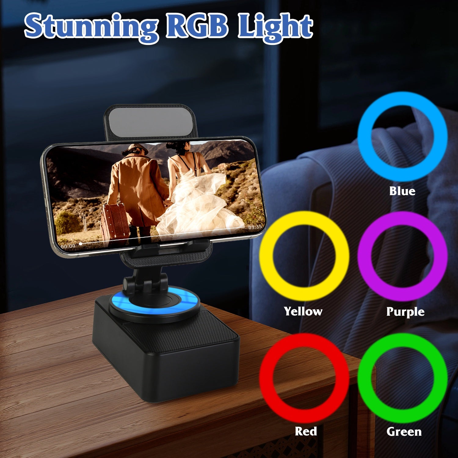 1Pc 4 In 1 Foldable Wireless Speaker Phone Stand With Power Bank 360Degree Rotatable Stand Wireless Speaker 5000mAh Battery RGB Light For Phones IPads - 5 - CJ