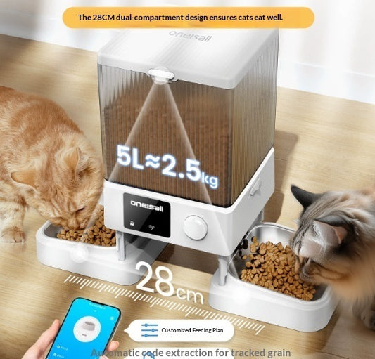Automatic Cat Feeder With Dual Bowls Visual Timer - Controlled Portion - Adjustable Smart Pet Feeder For Cat Food - 0 - CJ