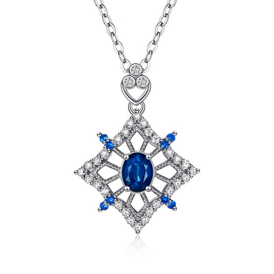 S925 Silver Set Natural Sapphire Necklace Female Hollow Diamond Pendant - 4 - CJ