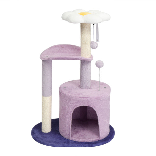 33in Cat Tree, Multi - level Cat Tower With Cat Scratching Post With Curved Perch, Cozy Cat Condo, Padded Top Bed For Kittens And Indoor Cats, Purple - 5 - CJ