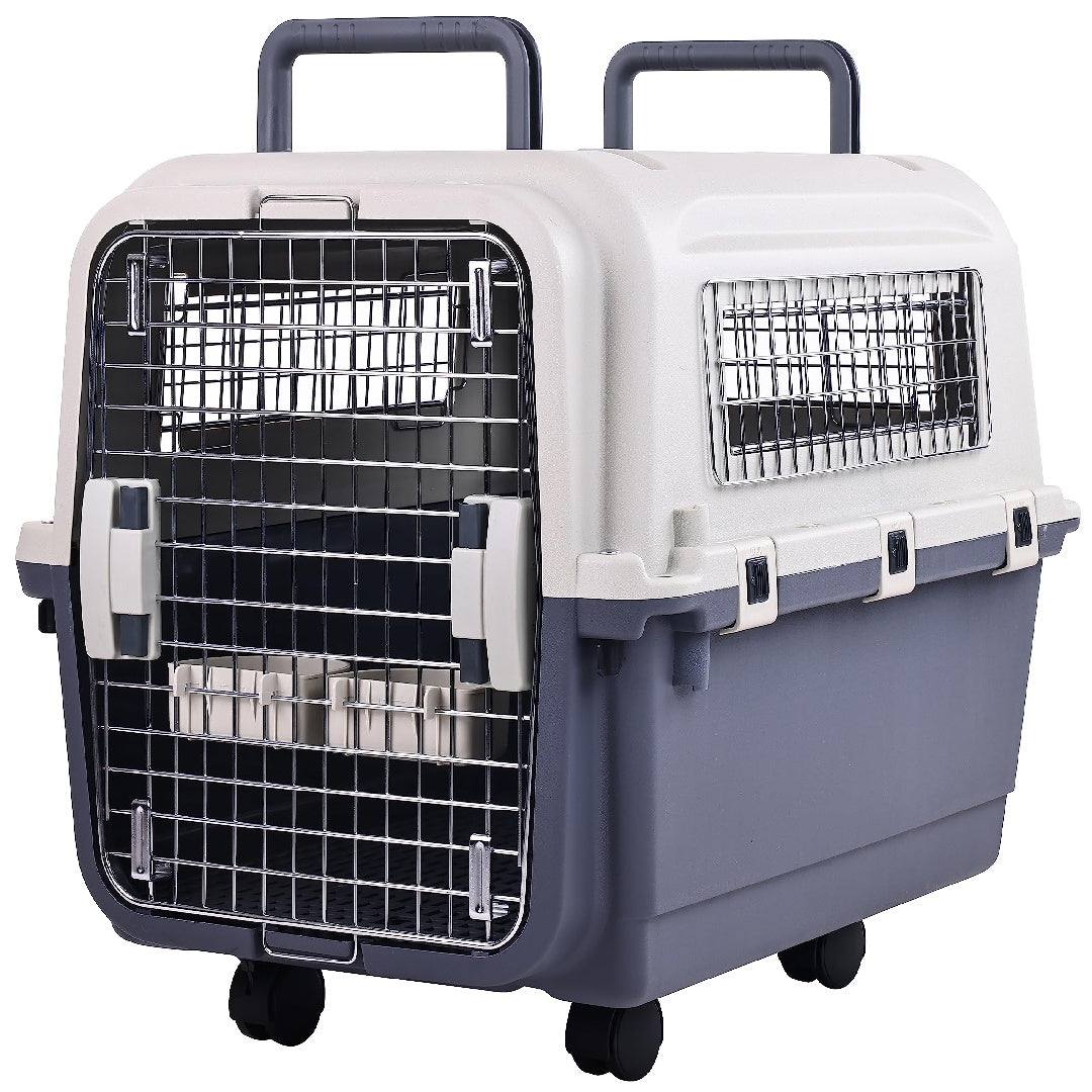 Only Supports Self Pickup  Plastic Dog Kennel, Pet Transport, Rolling Plastic Airline Approved Wire Door Travelling Dog Crate, Small - Medium - Large - 5 - CJ