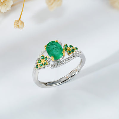 Elegant Niche Design S925 Silver Natural Emerald Ring - 4 - CJ