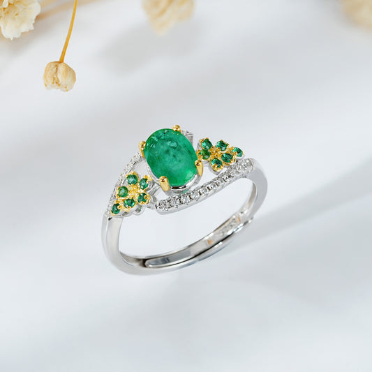 Elegant Niche Design S925 Silver Natural Emerald Ring - 4 - CJ
