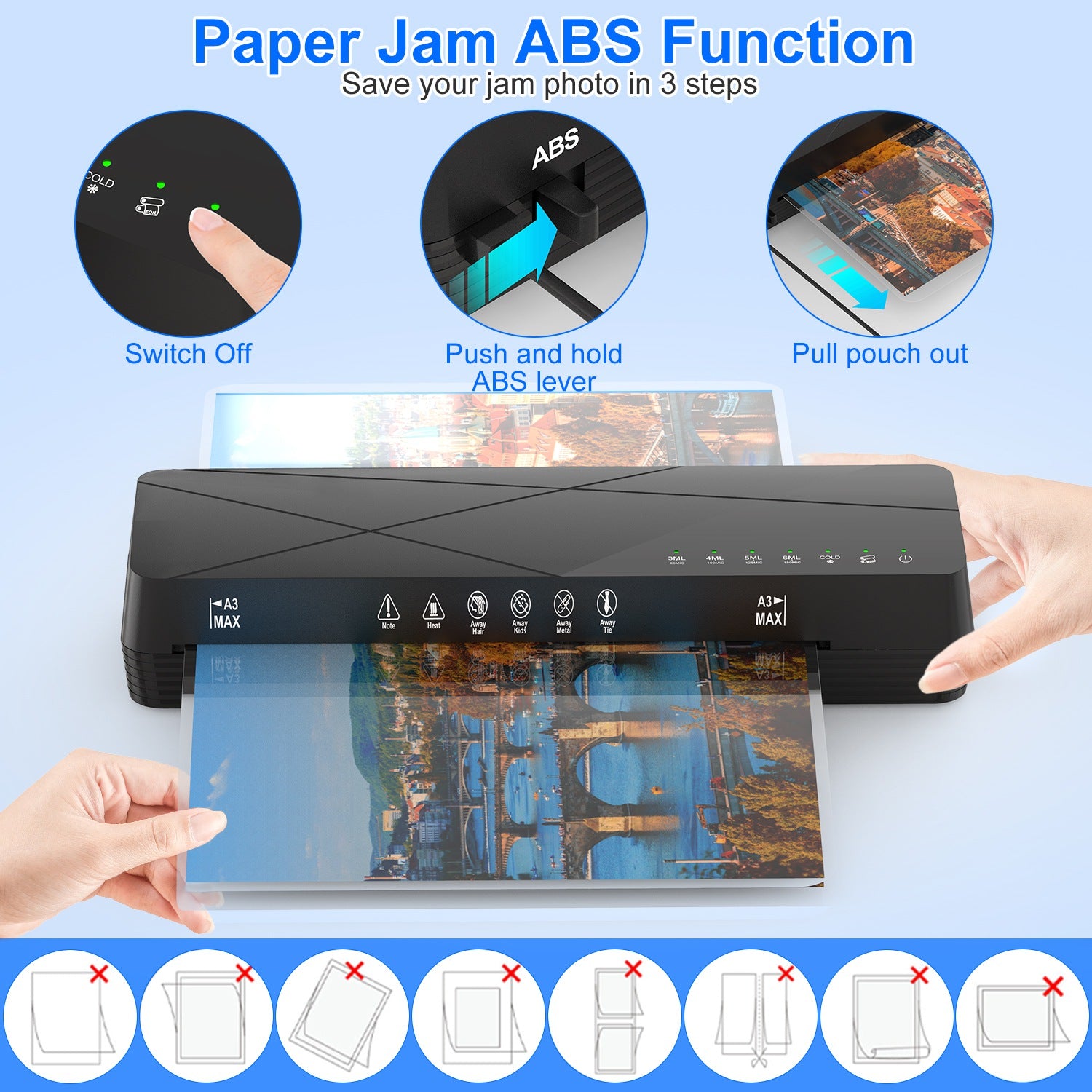 1Pc 13Inch Laminator Machine Hot And Cold Mode A4 Personal Thermal Laminator With ABS Function 60S Warm Up Time 30Mins Auto Off For Home Office School Business - 5.0 - CJ