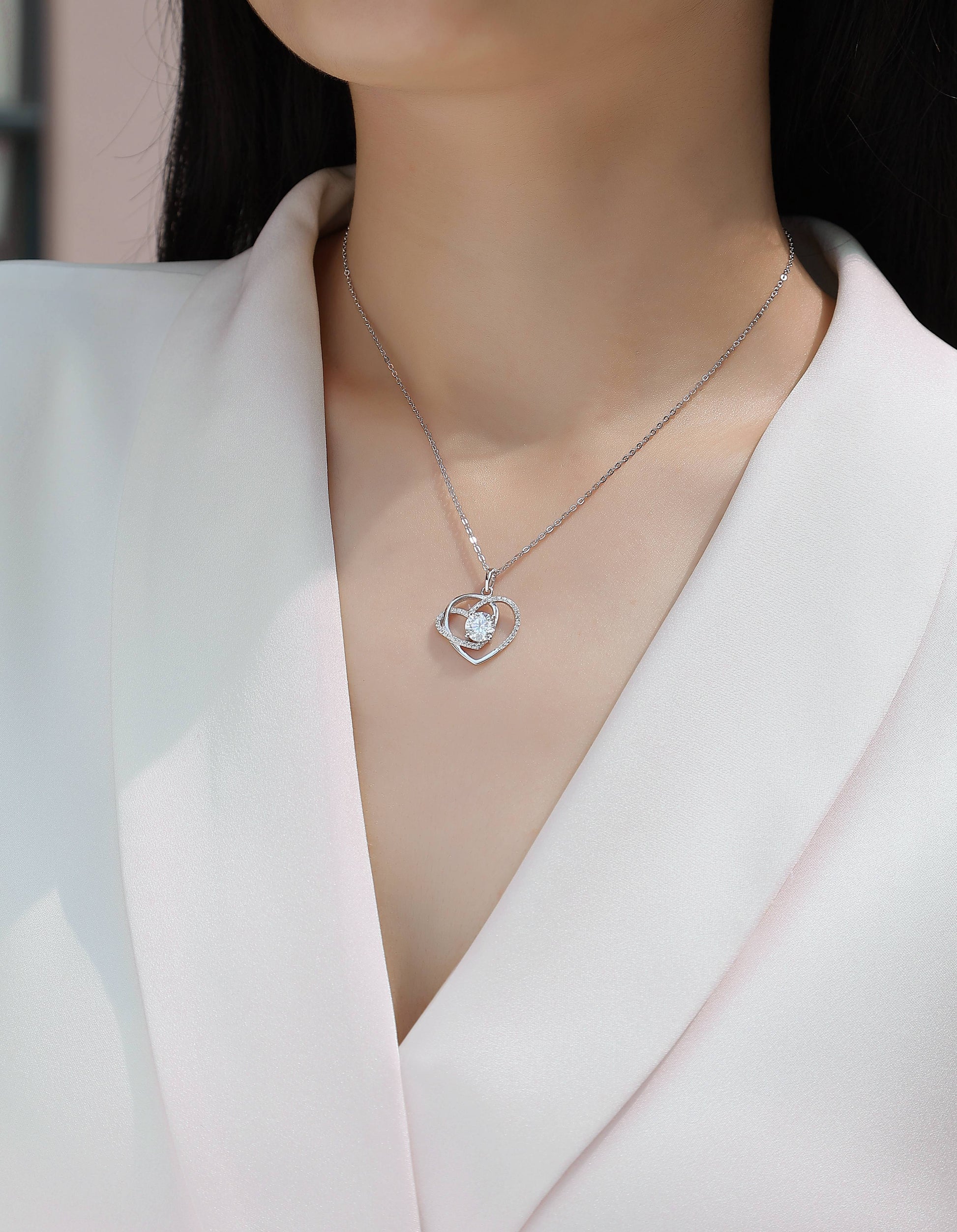 1Heart To Heart - A Fashionable And Luxurious Diamond Jewelry Pendant Set With 1-carat Moissan Diamond S925 Sterling Silver And Platinum Plating Prohibit TikTok sales