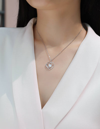 1Heart To Heart - A Fashionable And Luxurious Diamond Jewelry Pendant Set With 1 - carat Moissan Diamond S925 Sterling Silver And Platinum Plating Prohibit TikTok sales - 5 - CJ