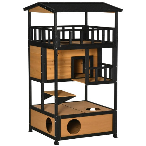 Wooden Outdoor Cat House, Wild Cat Shelter Kitten Tree - 5 - CJ
