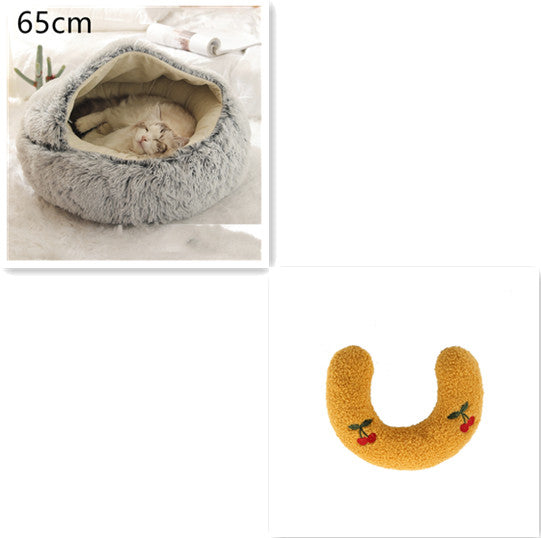 2 In 1 Dog And Cat Bed Pet Winter Bed Round Plush Warm Bed House Soft Long Plush Pets Bed Pet Products - 0 - CJ