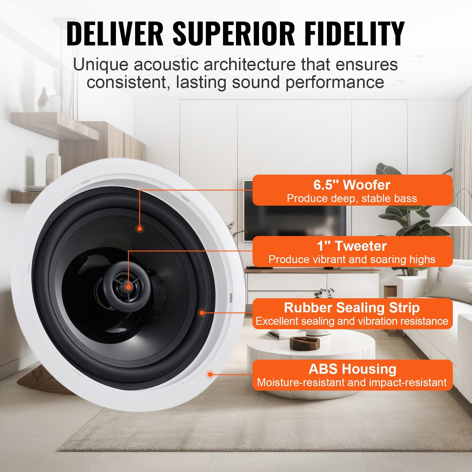 4 PCs 6.5'' Bluetooth In Ceiling Speakers, 150W, Flush Mount Ceiling & In - Wall Speaker System With 8ΩImpedance 89dB Sensitivity, For Home Kitchen Living Room Bedroom Or Covered Outdoor Porches - 5 - CJ