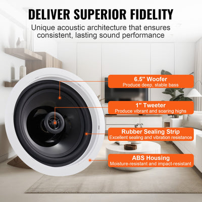 4 PCs 6.5'' Bluetooth In Ceiling Speakers, 150W, Flush Mount Ceiling & In - Wall Speaker System With 8ΩImpedance 89dB Sensitivity, For Home Kitchen Living Room Bedroom Or Covered Outdoor Porches - 5 - CJ