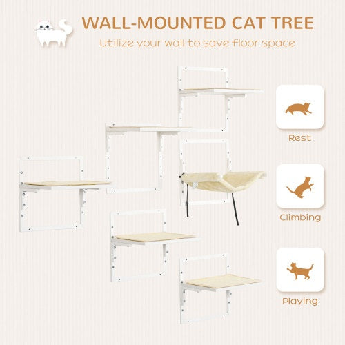 PawHut 6 - pc Modern Cat Wall Shelves For Indoor Cats, Height Adjustable Jumping Platforms - 5 - CJ