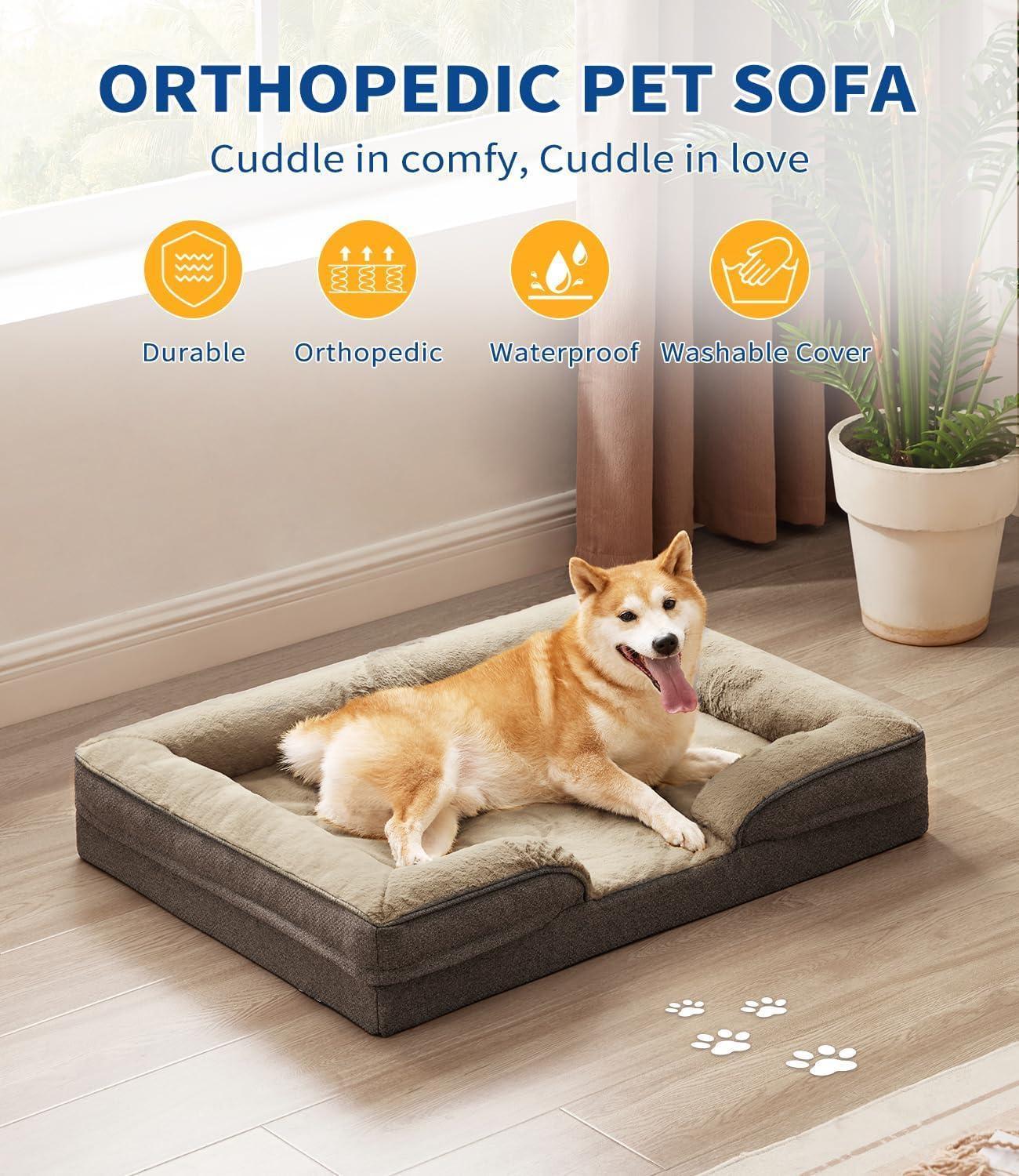 Large Dog Orthopedic Dog Sofa Supportive Foam Pet Mattress Washable And Removable Cover Egg Cell Foam Waterproof Lining Multiple Colors And Sizes Available