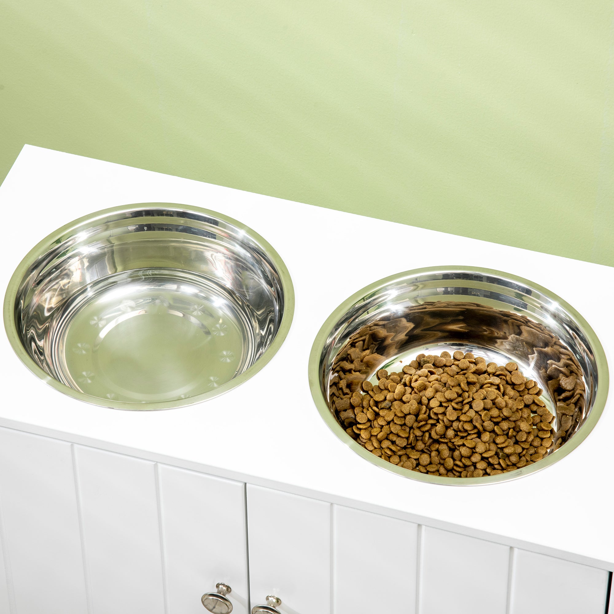 Large Elevated Dog Bowls with Storage Cabinet Containing Large 44L Capacity, Raised Dog Bowl Stand Pet Food Bowl Pet Feeding Station, White - 5 - CJ