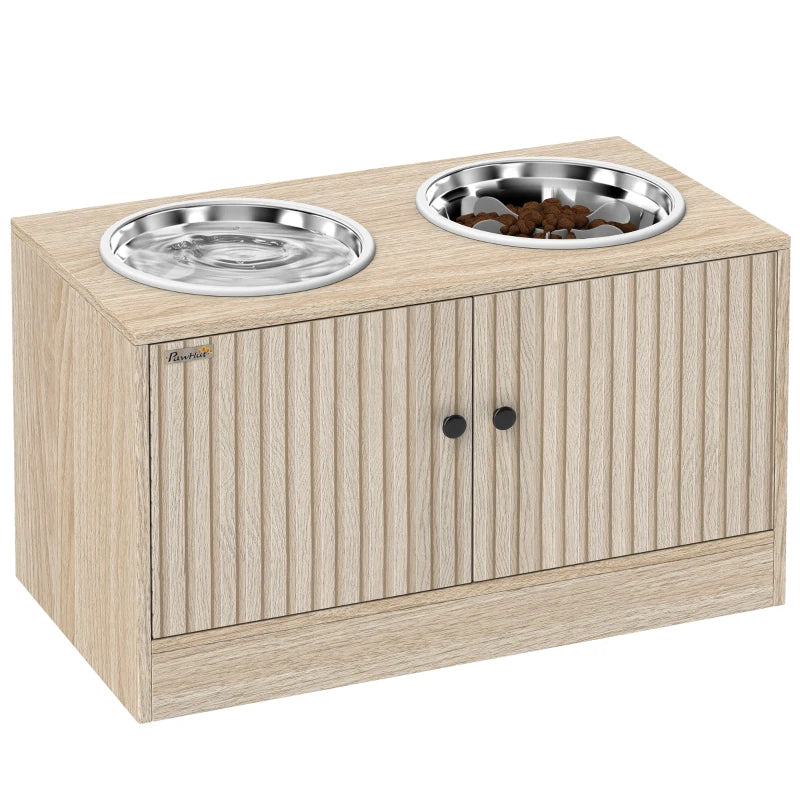 Elevated Dog Bowl, Large Feeding Dog Bowl Stand With 2 Stainless Steel Bowls, Storage Drawer, And Slow Feeder Mat. - 5 - CJ