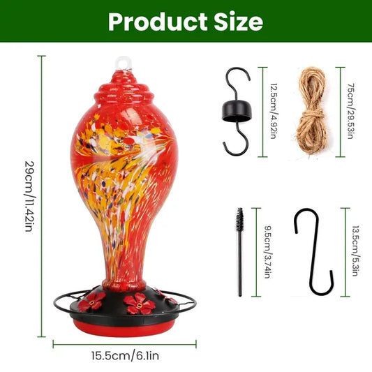 Glass Hummingbird Feeder 33OZ Hand Blown Hummingbird Feeder With 5 Flower Feeding Port Perch Ant Moat Hanging Hook S Hook Hemp Rope Cleaning Brush For Garden Backyard Decor - 5 - CJ