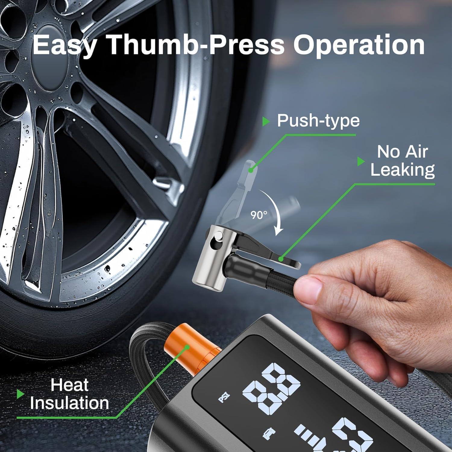 Portable Car Air Pump, Car Tire Automatic Air Pump, Lithium Battery Air Pump With Pressure Gauge And Led Screen, Suitable For Cars, Motorcycles, Bicycles, Balls - 5 - CJ