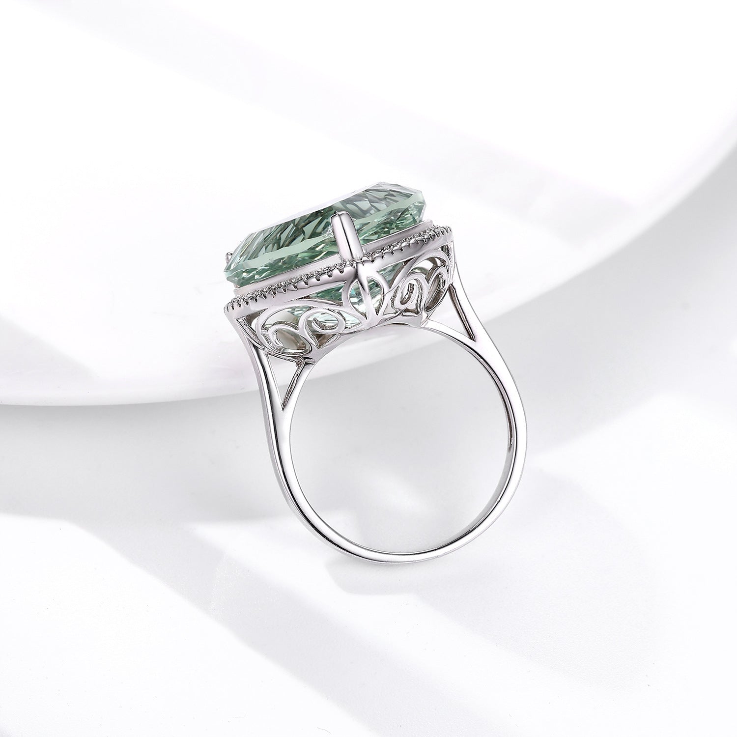 S925 Silver Inlaid Bird's Nest Cut Natural Green Crystal Ring Peach Heart Gem - 4 - CJ