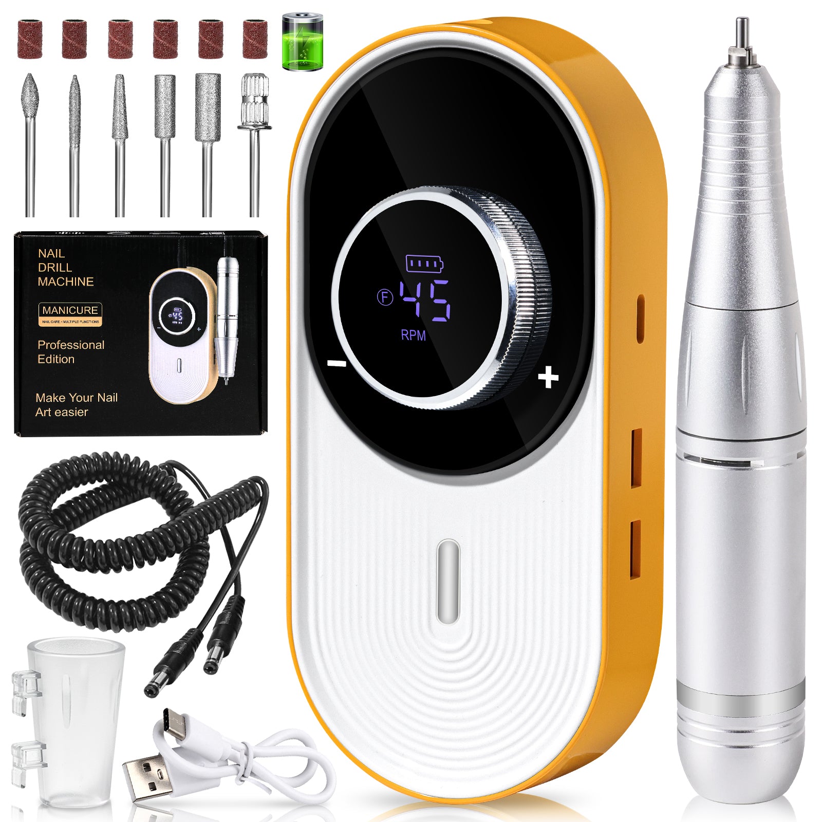 Nail Drill Machine - 4500RPM Nail Drills For Acrylic Nails Professional With 6 Drill Bits For Electric Nail File Manicure Pedicure Home Use - 5 - CJ