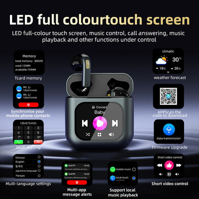 TWS Screen Display Wireless Active ANC Noise - canceling Earbuds, Smart Touch Screen Wireless Earbuds, Noise - canceling Wireless Earphones, Long Battery Life, Built - in SD Card With MP3 Playback - 5 - CJ