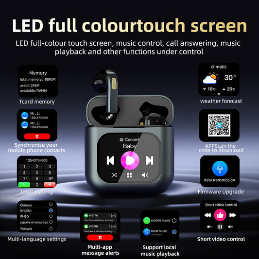 TWS Screen Display Wireless Active ANC Noise - canceling Earbuds, Smart Touch Screen Wireless Earbuds, Noise - canceling Wireless Earphones, Long Battery Life, Built - in SD Card With MP3 Playback - 5 - CJ