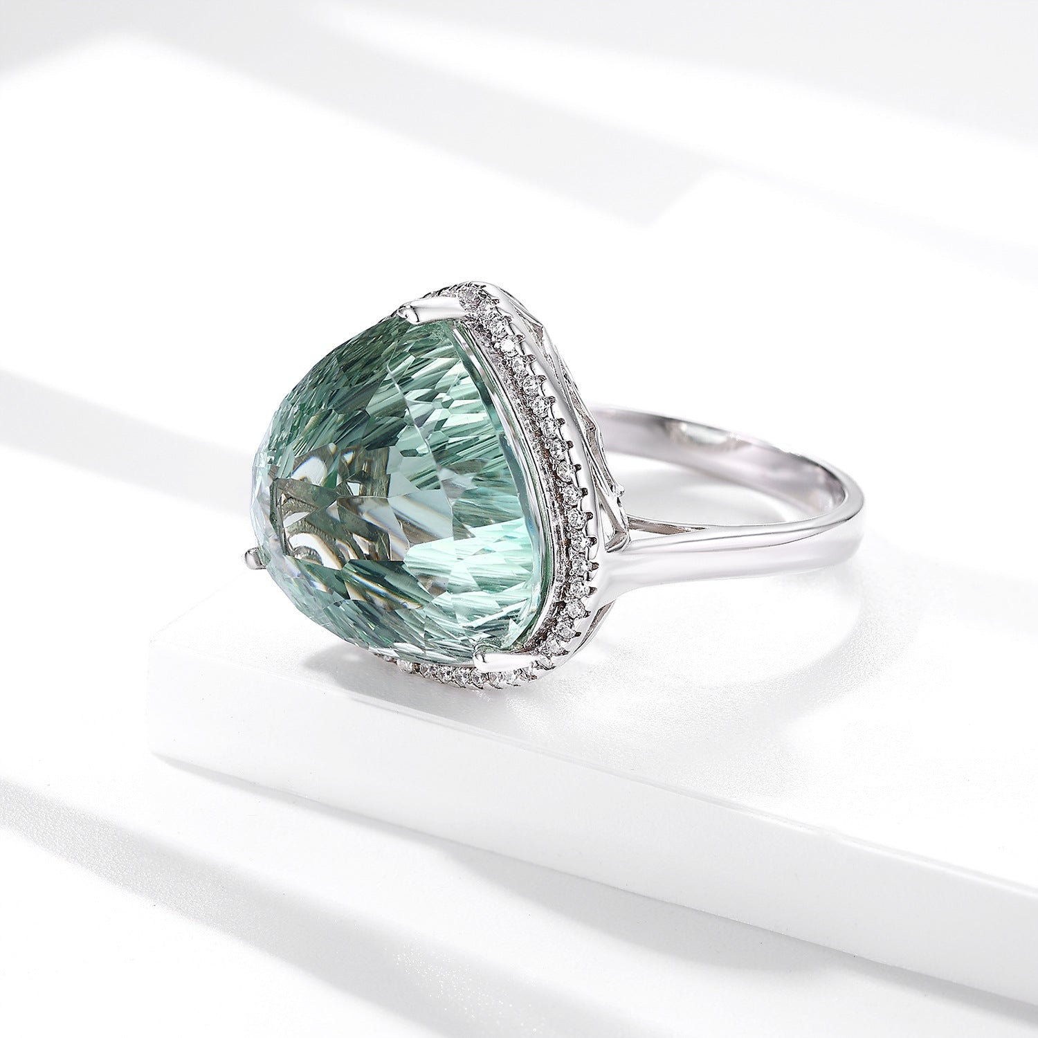 S925 Silver Inlaid Bird's Nest Cut Natural Green Crystal Ring Peach Heart Gem - 4 - CJ