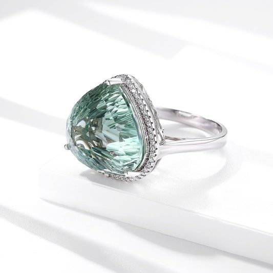 S925 Silver Inlaid Bird's Nest Cut Natural Green Crystal Ring Peach Heart Gem - 4 - CJ