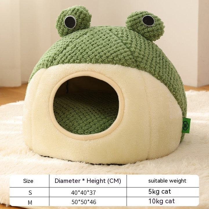 Pet Cat Dog Nest Little Frog Series Warm Plush Mat Autumn Winter Pet House Full Package Nest For Small Cats Dogs Within 5KG - 0 - CJ - Green Nest - M - CJGY183872506FU