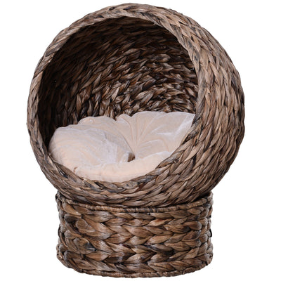 Handmade Wicker Elevated Cat Bed With Cushion Dark Brown For Kittens - 5 - cjdroshippping