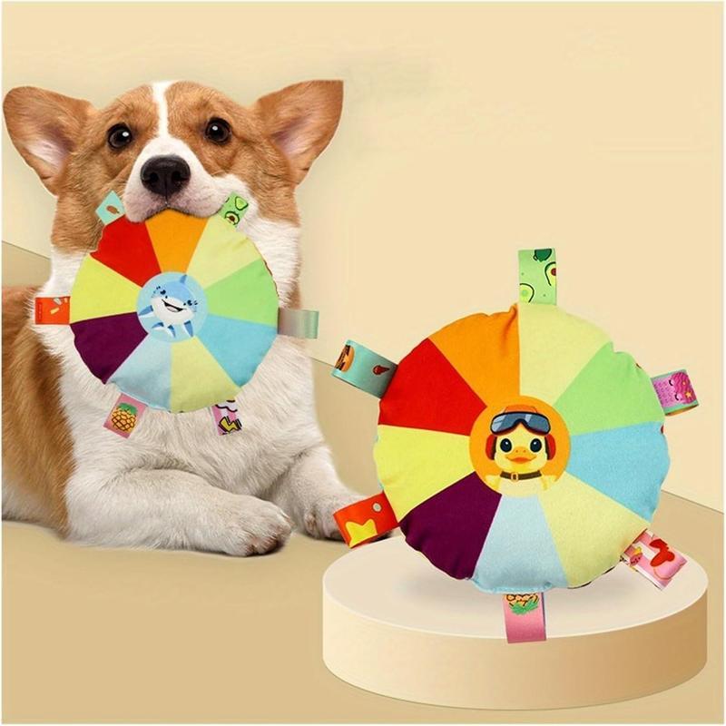 Plush Pet Dog Flying Discs Chew Toys, InteractiveTug Of War Dog Toys With Bells Inside,TurntablePattern Washable Bite-Resistant Pet Toys ForDogs