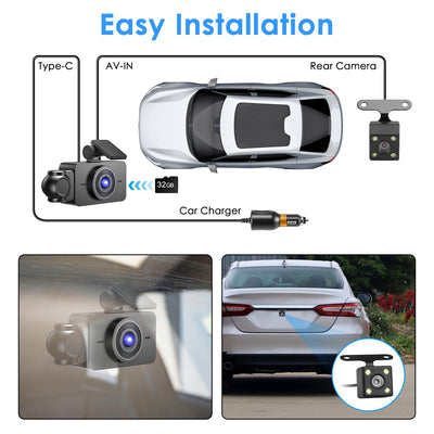 WiFi FHD 1080P 3 Channel Car Dash Cam Front Rear Inside With 32G MMC Card Motion Detection Loop Recording Infrared Night Vision Surveillance Car Camera With App Control - 5.0 - cjdropshipping