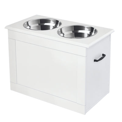 Raised Pet Feeding Storage Station with 2 Stainless Steel Bowls Base for Large Dogs and Other Large Pets, White - 5 - CJ