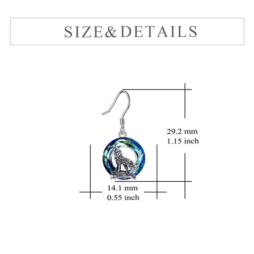 Sterling Silver Viking Wolf Earrings Necklace Jewelry with Crystal
