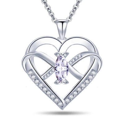 Emma Manor Heart Pendant Necklace 14k White Gold Plated 5A Cubic Zirconia Infinity Butterfly Jewelry For Women - 5 - CJ