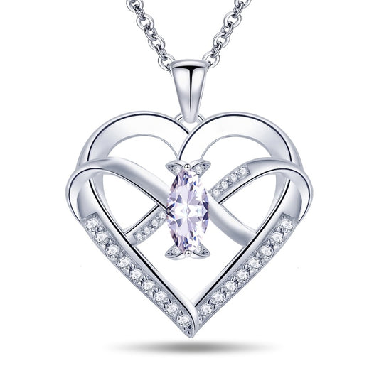 Emma Manor Heart Pendant Necklace 14k White Gold Plated 5A Cubic Zirconia Infinity Butterfly Jewelry For Women - 5 - CJ