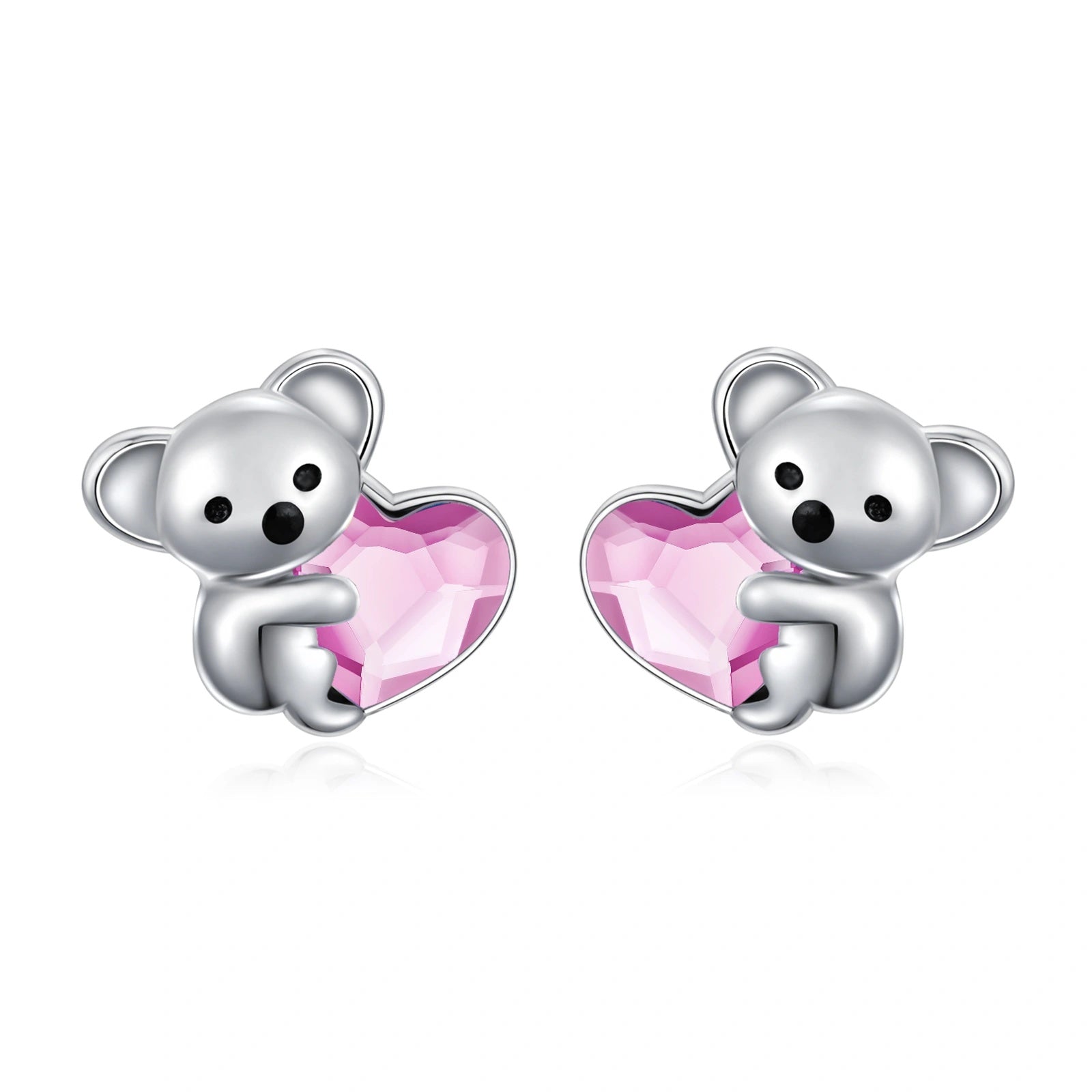 925 Sterling Silver Koala Bear Cute Animal Hypoallergenic Heart Crystal Earrings Jewellery