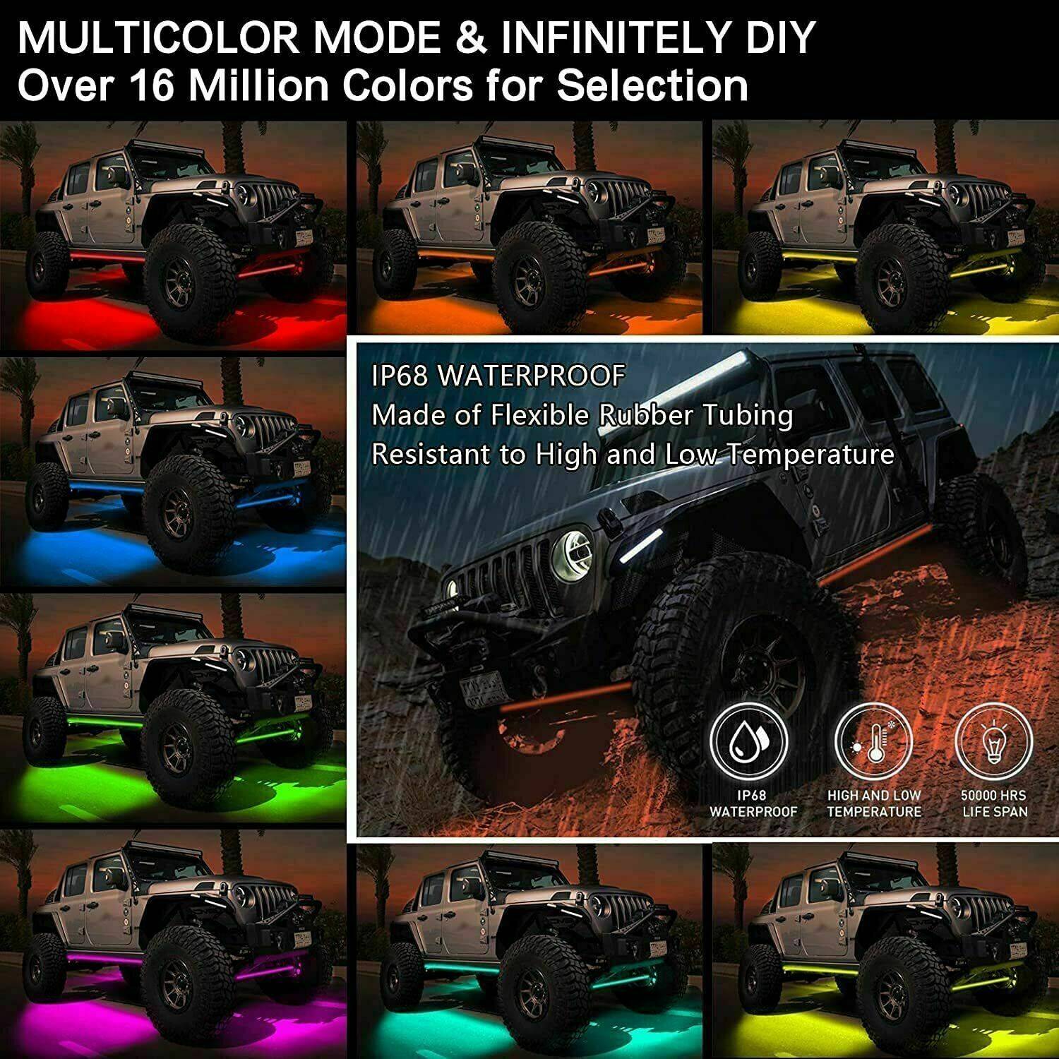6x Car Underglow Neon Accent Strip Lights Kit RGB Million Multi - Color Music Lamp - 5 - CJ