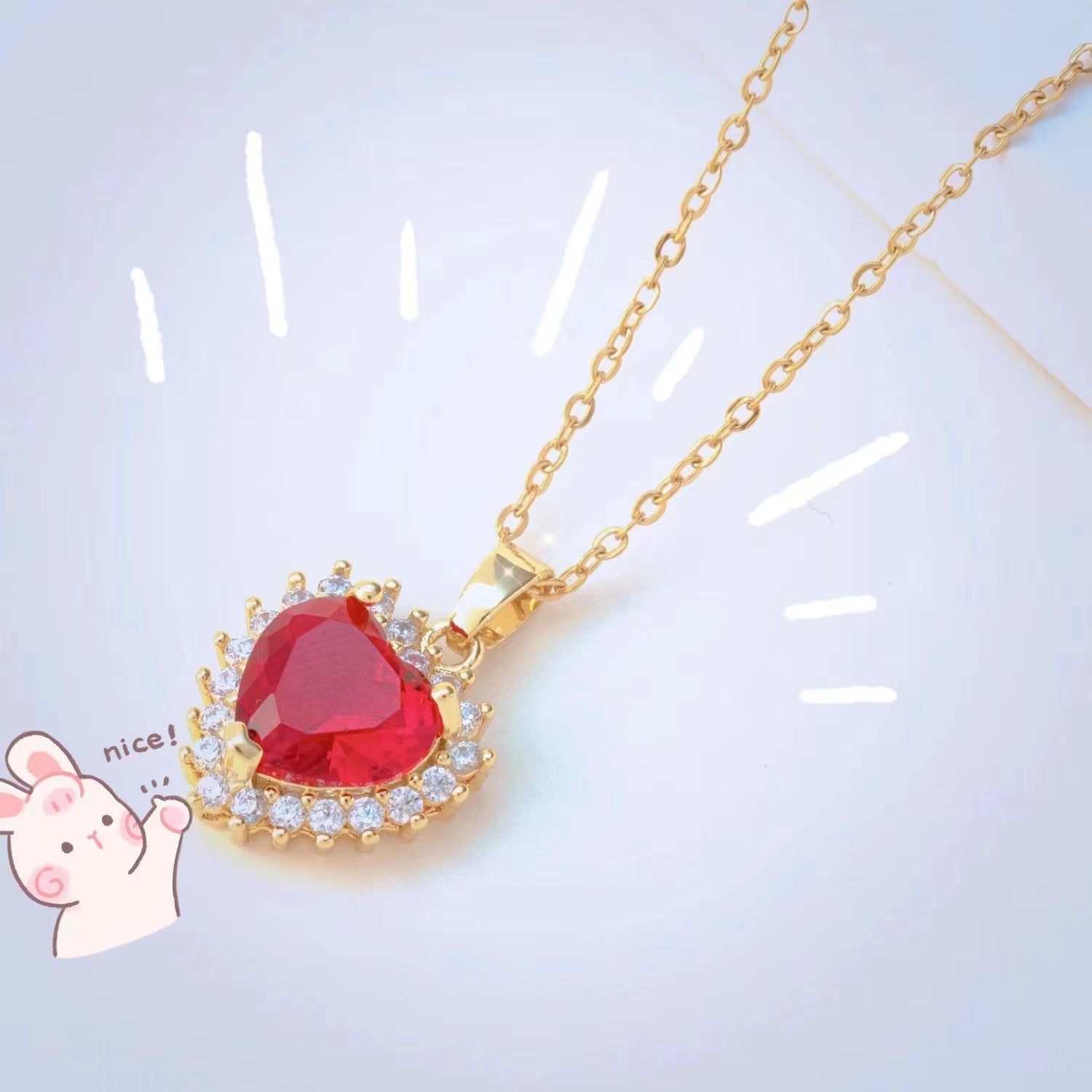 Fashion Micro - inlaid Pendant Ruby Heart Necklace - 0 - CJ