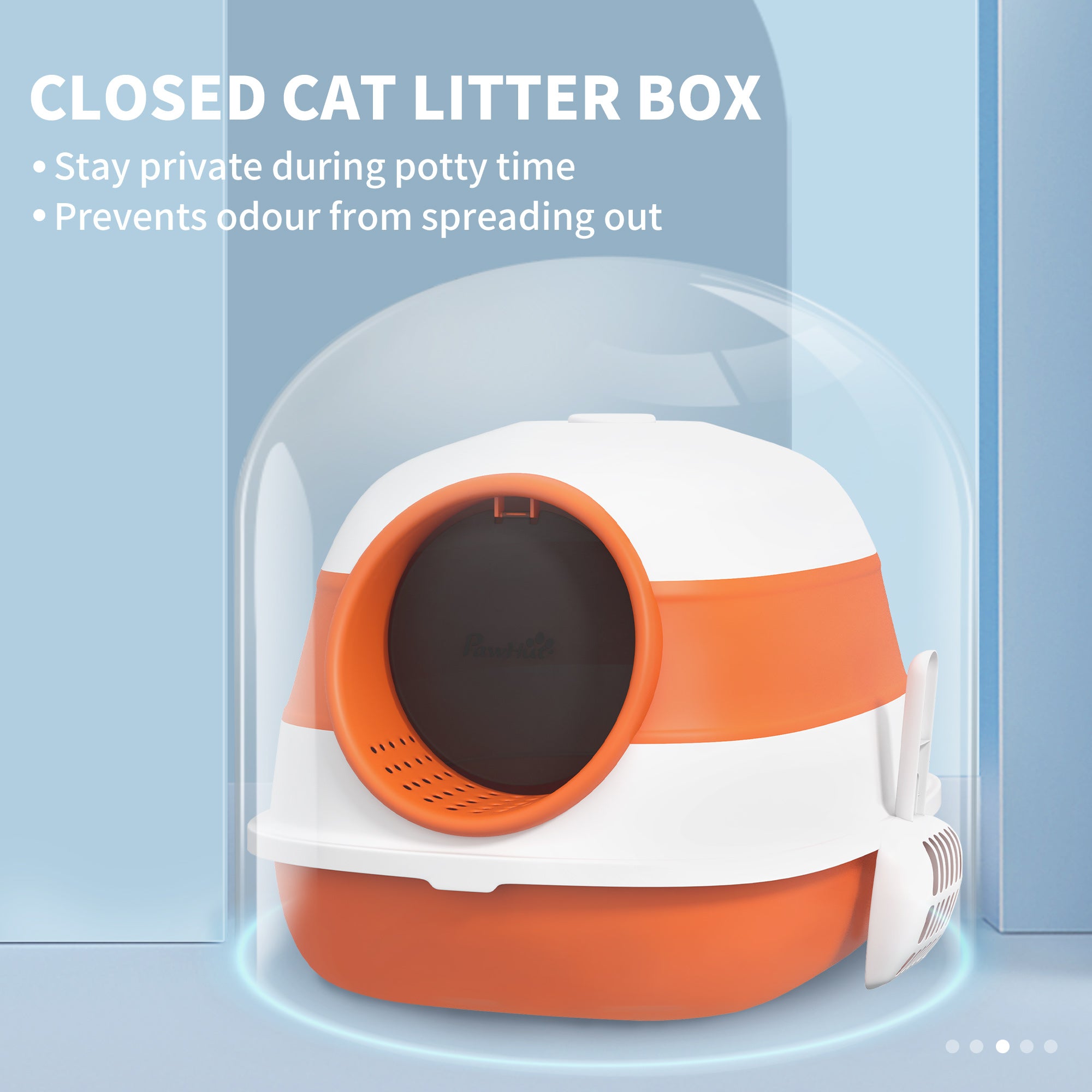 Dome Covered Cat Litter Box with Lid, White and Orange - 5 - CJ