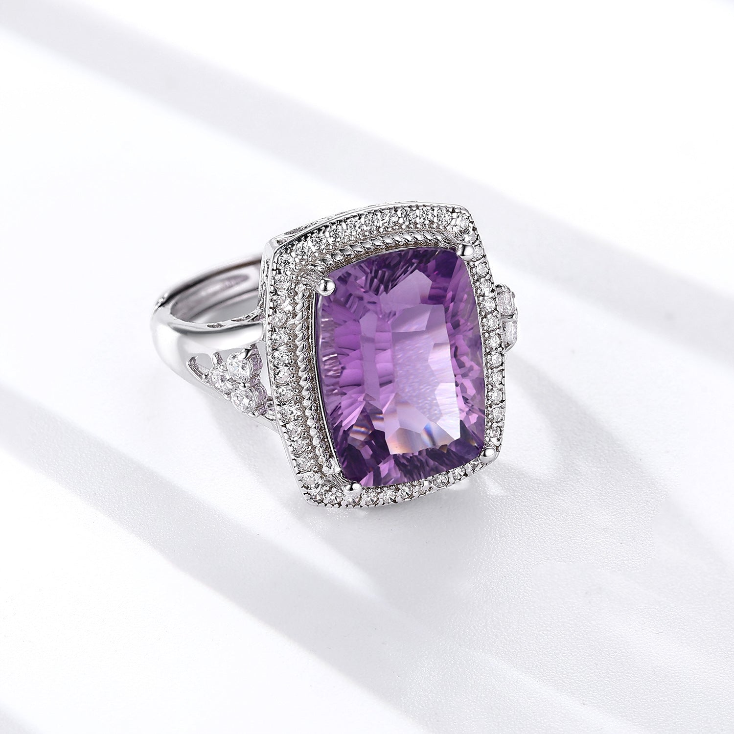 S925 Silver Set Pillow Shaped Millennium Cut Natural Amethyst Ring - 4 - https://x.com/titan_prim62775J