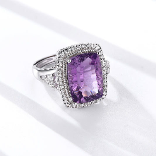 S925 Silver Set Pillow Shaped Millennium Cut Natural Amethyst Ring - 4 - https://x.com/titan_prim62775J