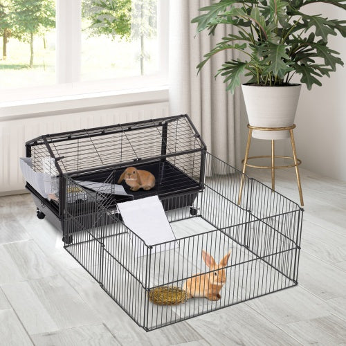 Small Animal Play Fence Cage With Rolling Casters, Water Bottle - 5 - CJ