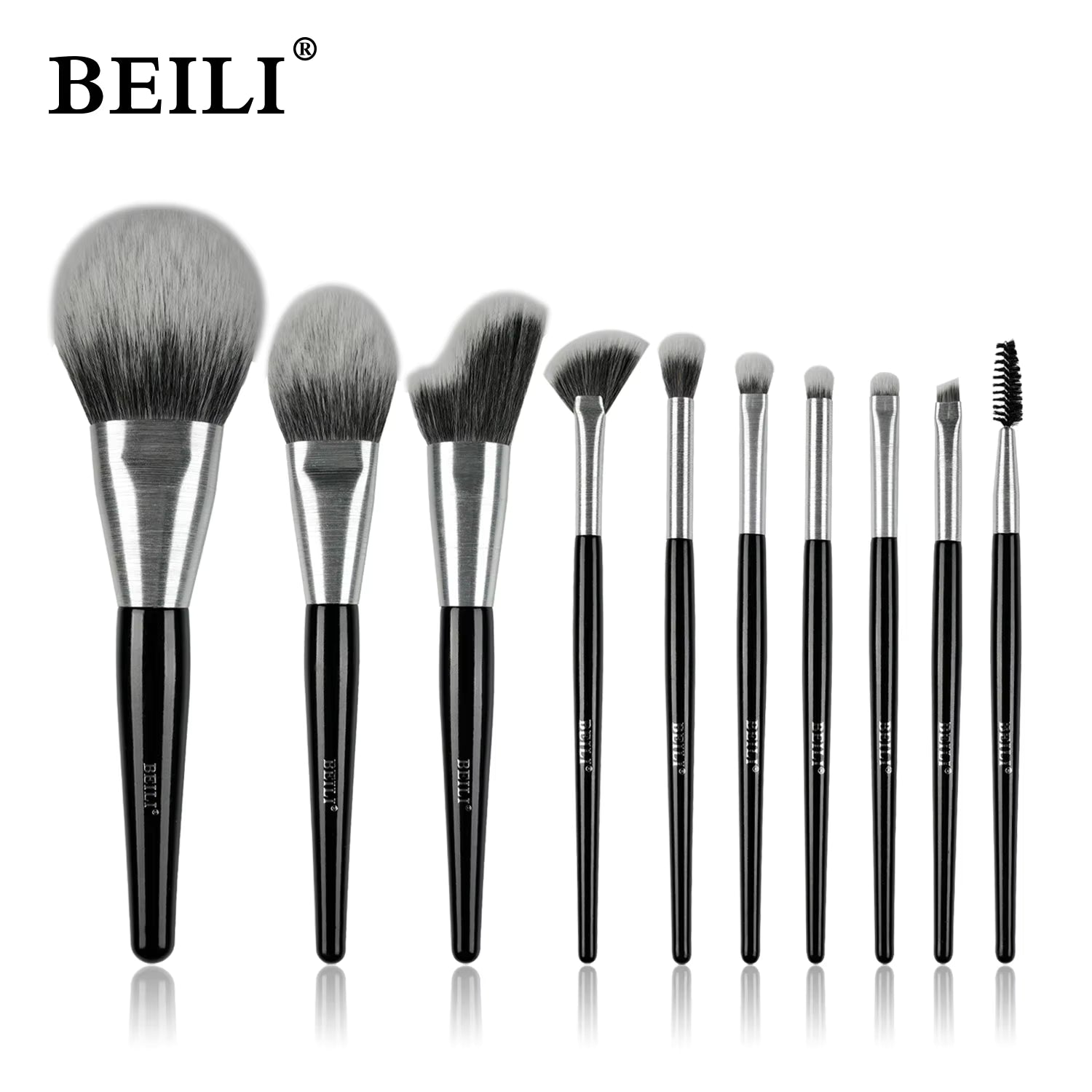 Beili Christmas Gift Makeup Brush Set Of 10, Kabuki Brushes With Synthetic Hair For Foundation, Concealer, And Eyeshadow. - 5 - CJ