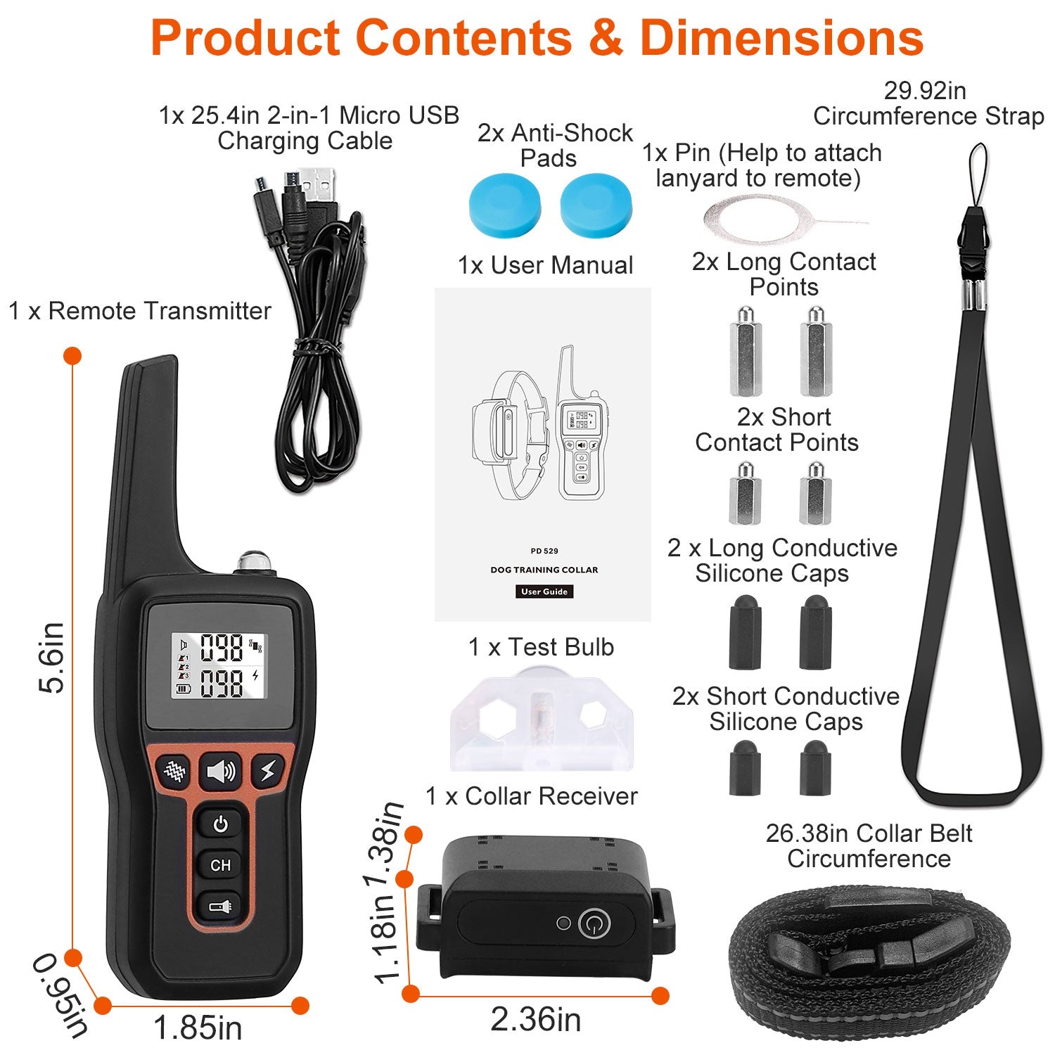 Train Collar OR Receiver Only Options - 3280FT Dog Training Collar IP67 Waterproof Pet Beep Vibration Electric Shock Collar 3 Channels Rechargeable Transmitter Receiver Trainer With Flashlight - 5 - CJ