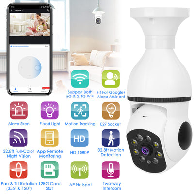 1Pc E27 WiFi Bulb Camera 1080P FHD WiFi IP Pan Tilt Security Surveillance Camera With Two - Way Audio Full Color Night Vision Flood Light Motion Tracking Siren Function APP Control - 5 - CJ