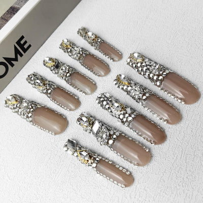 GGddsha New PMMA Acrylic Press On Nails StunningBling Nails, Rhinestone Fake Nails, Glitter Rhinestone NailsGradient Fake NailsCrystal Cascade - 5 - CJ